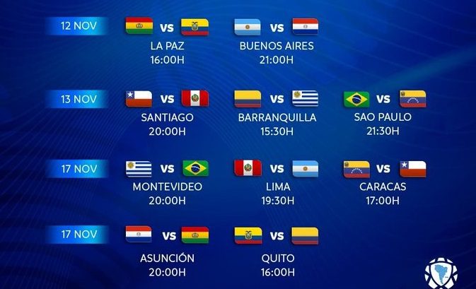  Horarios para tercera y cuarta fecha de la Eliminatoria suramericana